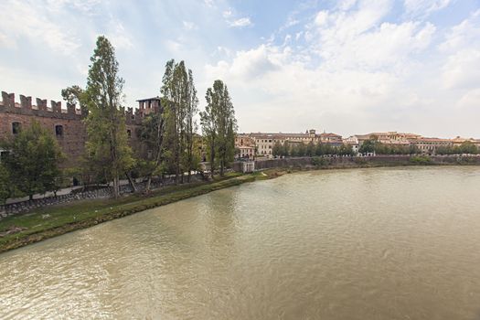 Adige river landscape view in Verona in Italy in a sunny day
