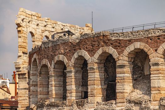 Detail of Arena di Verona, the most famous ancient building in the city