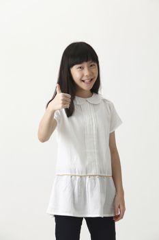 chinese girl happy with thumb up