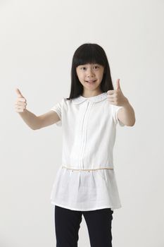 chinese girl happy with double thumb up
