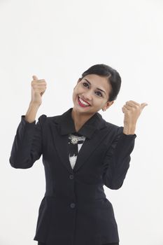  formal Asian Business woman with thumbs up