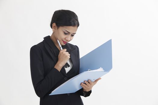 business woman holding business file