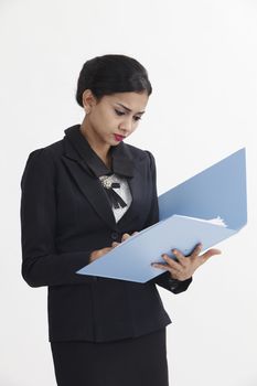 business woman holding business file