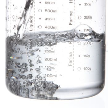 pouring water in to measuring jar