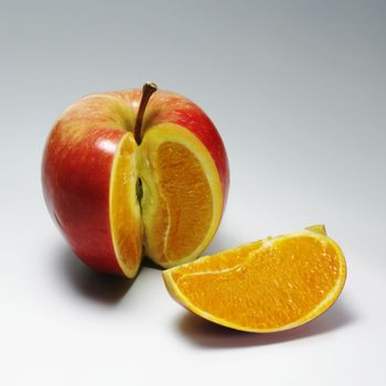 Photo manipulation: red apple with orange content