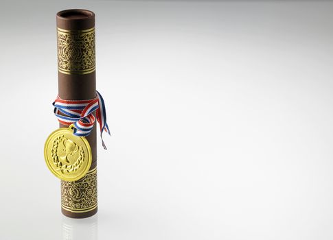 certificate and golden medal on the white background