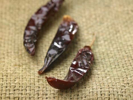 Dried chili on sack cloth