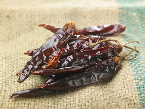 Dried chili on sack cloth