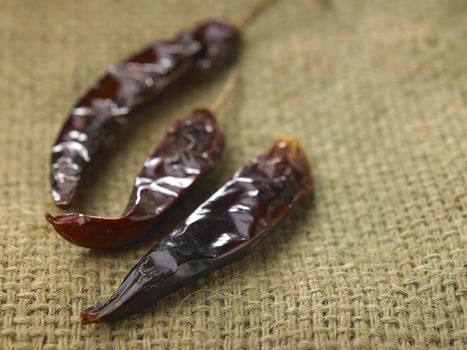 Dried chili on sack cloth