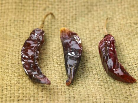 Dried chili on sack cloth