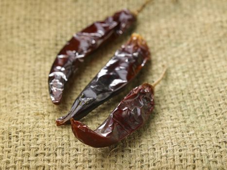 Dried chili on sack cloth