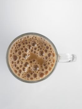 Top view Tea with milk or Teh Tarik in Malaysia