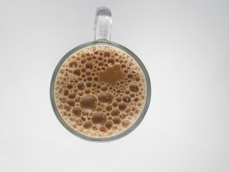 Top view Tea with milk or Teh Tarik in Malaysia