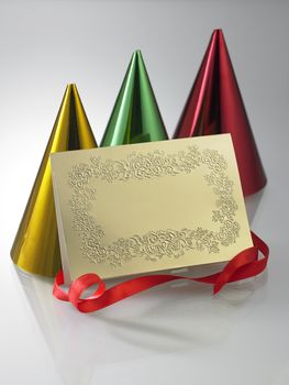 golden invitation card with ribbon