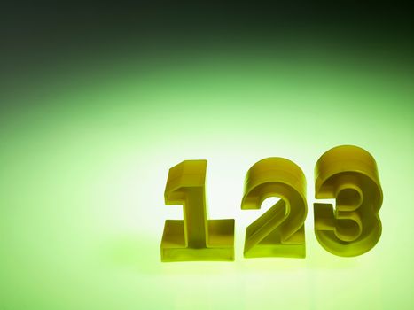 plastic numbers 123 on green background