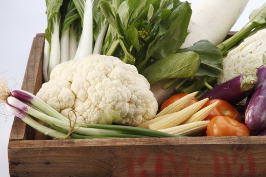 top view group shot of vegetables in a create