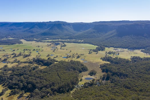 Aerial view of the Kanimbla Valley in The Blue Mountains in New South Wales in Australia