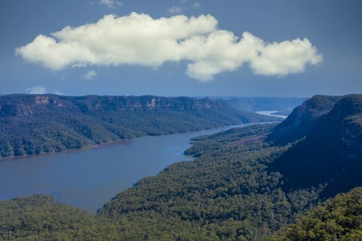 Aerial view of Lake Burragorang fresh water reservoir in New South Wales in Australia