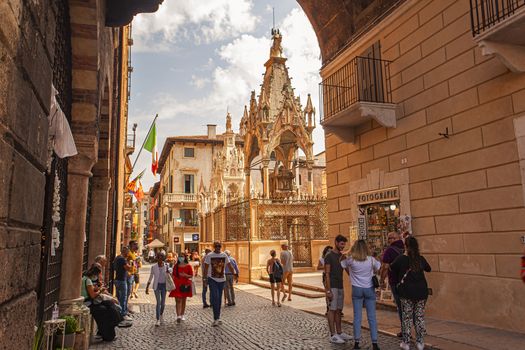 VERONA, ITALY 10 SEPTEMBER 2020: View of Arche Scaligere in Verona in Italy