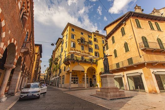 VERONA, ITALY 10 SEPTEMBER 2020: View of Piazza delle Erbe in Verona in Italy