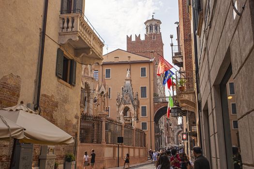 VERONA, ITALY 10 SEPTEMBER 2020: View of Arche Scaligere in Verona in Italy