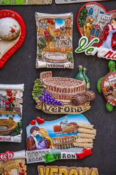 VERONA, ITALY 10 SEPTEMBER 2020: Verona souvenirs detail texture