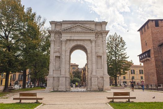 VERONA, ITALY 10 SEPTEMBER 2020: Arco dei Gavi, an ancient door in Verona in Italy