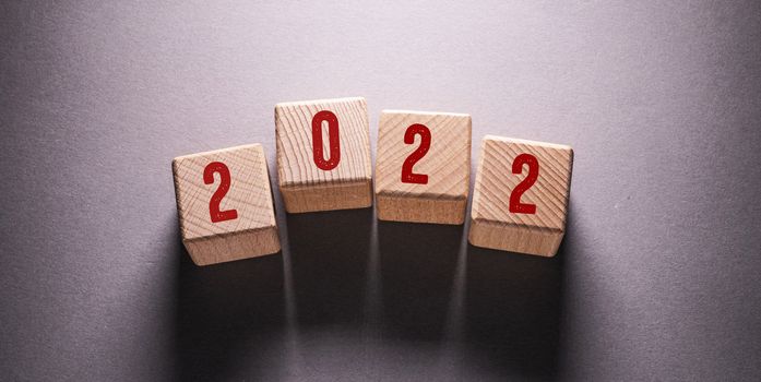 2022 Word Written on Wooden Cubes