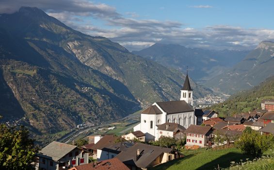 Eisscholl, Switzerland on july 17, 2020: The restored church of the small village of Eisscholl, Switzerland