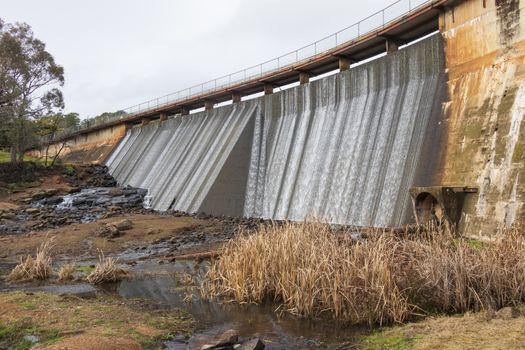 The reservoir wall at Lake Canobolas in Orange in regional New South Wales in Australia