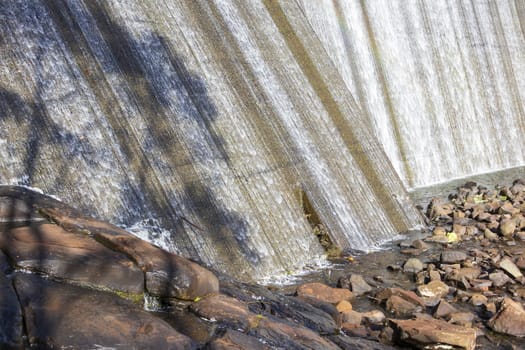 The reservoir wall at Lake Canobolas in Orange in regional New South Wales in Australia