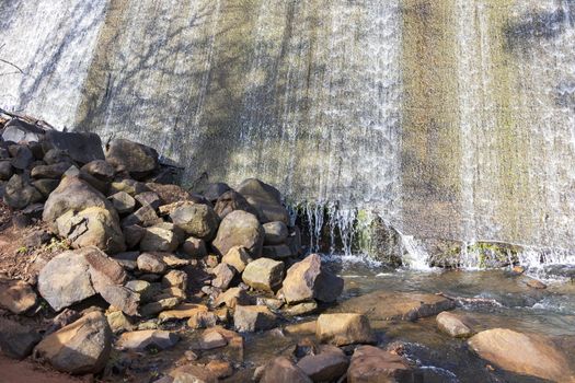 The reservoir wall at Lake Canobolas in Orange in regional New South Wales in Australia