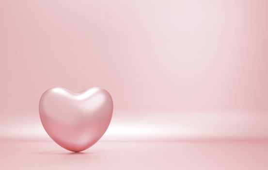 Rose gold heart on pink paper background with copy space 3d render