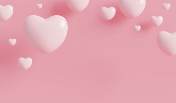 White heart on pink paper background with copy space 3d render