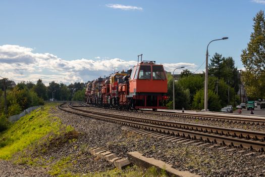 On the railway bridge is a locomotive.