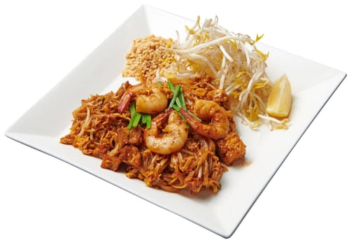 Pad-Thai with Shrimp isolated on white background with clipping path