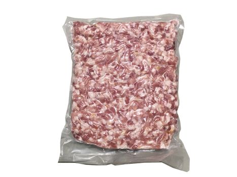 Raw rashers of bacon in package isolated on white background with clipping path