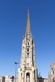 Bordeaux, France: 22 February 2020: Bell Tower of Saint Michael Basilica of Bordeaux