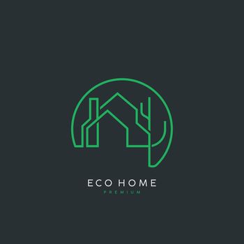 green house logo with line art concept. nature home vector elements stock illustration.