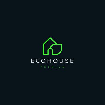 simple green home logo with line art concept. nature alphabet vector elements stock illustration.