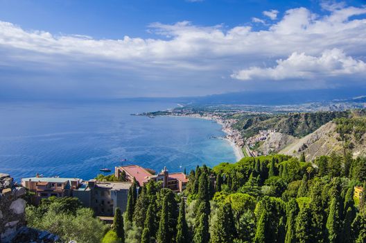 Geography of the sicilian coast seen from the city of taormina