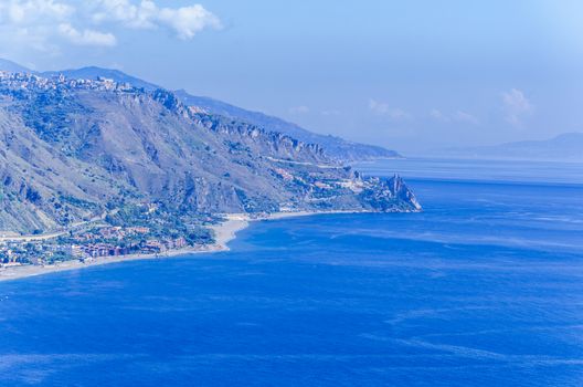 Geographic features of the Sicilian coast near the city of taormina