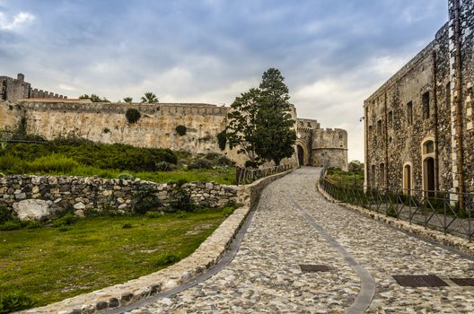 Street access to the old Norman fortification in the city of milazzo sicily italy