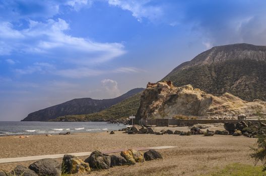 Beach on the sea tyirrhenian on the island of vulcano famous for its clay healing baths