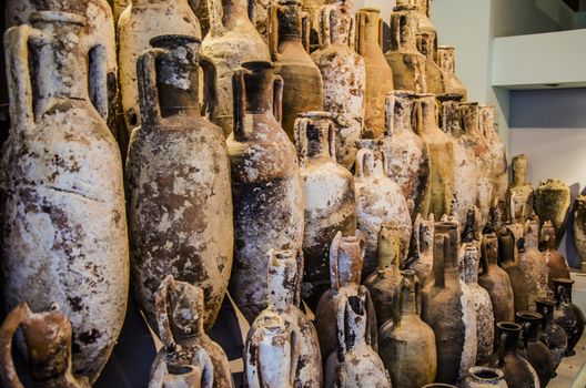 24-09-2016 Regional Aeolian Archeological Museum “Luigi Bernabò Brea”Via del Castello – Lipari (Messina) Part of a set of amphorae discovered in a roman boat  lying 38 meters deep on the island of Panarea in the year nineteen hundred and seventy-nine. It is estimated that they are from the first year after Christ and that the wreck came from the region of campania. The amphorae are mostly dressel type and pompei type