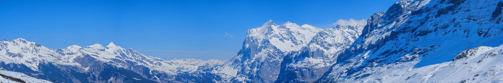 Panoramic view of the Alps mountains in Switzerland.