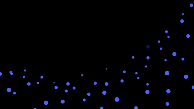 Black abstract texture background with glittery colored shiny bokeh spheres. Sparkling glittered particles on black background for placard, banner and greeting cards.