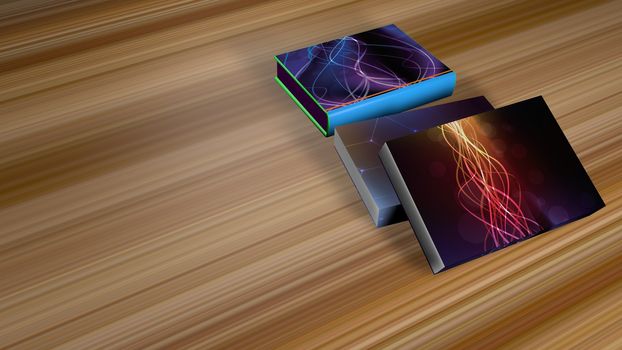 Beautiful book or note book on a wooden floor. Books with shadow from light above. 3D rendered Illustration