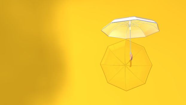 Colorful umbrella with shadow on a delightful color background. 3D rendered Transparent umbrella with all parts visible on a colored floor.