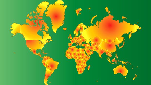 Detailed world map with all countries and subcontinents. Illustration of globe map with geometric shapes pattern imposed.